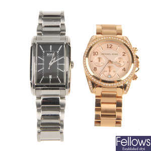 A bag of assorted watches, to include examples by Michael Kors and Boss. Approximately 60.