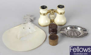 A collection of assorted items to include a pair of early 20th century ivory and gilt metal opera glasses, etc.