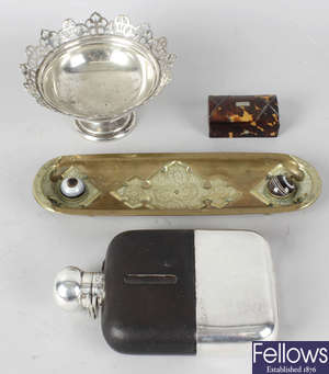 A collection of assorted items, to include an oval engraved and enamelled Indian plaque, etc.