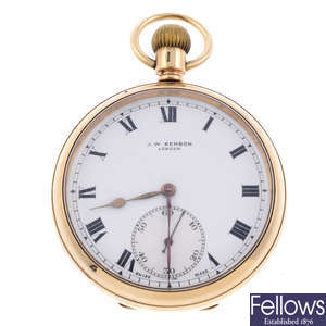 A 9ct yellow gold open face pocket watch by JW Benson.