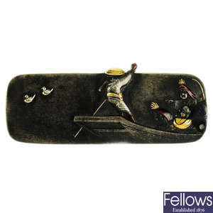 A late 19th century Japanese Shakudo purse clasp.