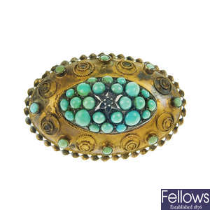 A late Victorian 15ct gold turquoise brooch.