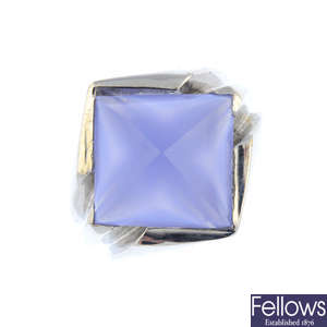 A chalcedony dress ring.