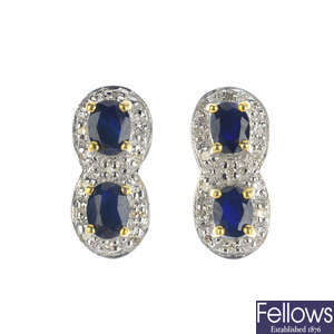 A pair of 9ct gold sapphire and diamond earrings.