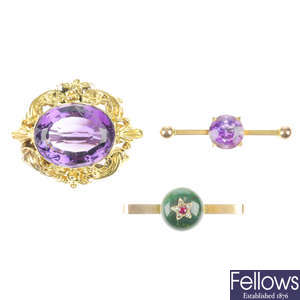 Three late 19th to early 20th century gem brooches.