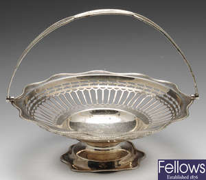 An early twentieth century silver swing-handled pedestal dish.