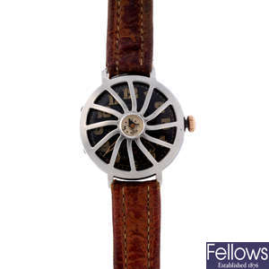 A gentleman's silver trench style wrist watch.