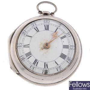 A silver pair case pocket watch by D. Haltings