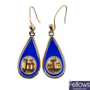 A pair of mid Victorian micro mosaic earrings.