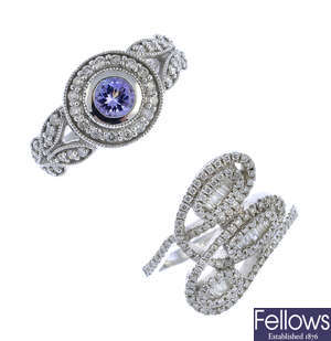 Two diamond and tanzanite dress rings.