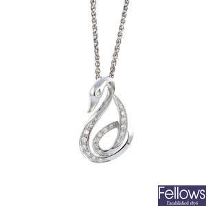 A diamond swan pendant, with chain.