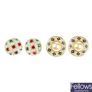 A pair of Attwood & Sawyer clip earrings, a pair of Swarovski clip earrings and two pairs of clip earrings attributed to Ciro