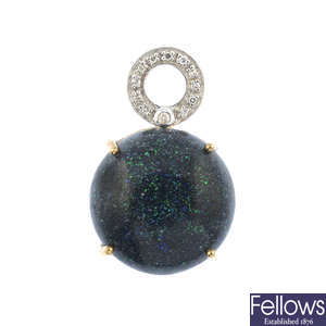 A treated opal and diamond pendant.