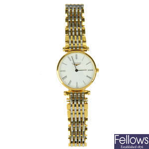 LONGINES - a lady's gold plated La Grande Classique bracelet watch with a Tissot and Gucci watch.