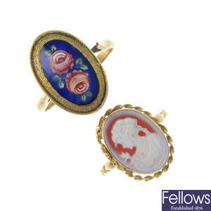 A cameo ring and an enamel ring.