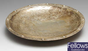 A 1930's Scottish silver shallow dish, etc.