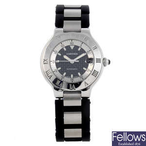 CARTIER - a stainless steel Autoscaph 21 wrist watch.