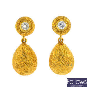GARRARD - a pair of 1980s 18ct gold diamond earrings.
