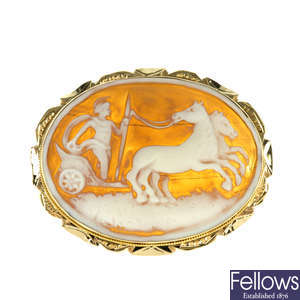 A 9ct gold cameo brooch and an 18ct gold cameo ring.