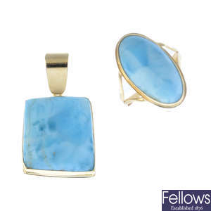 A larimar ring and pendant.