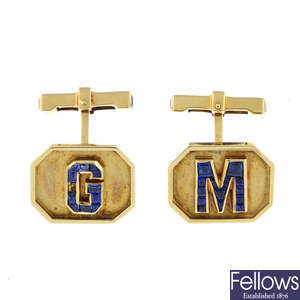 GARRARD - a pair of 18ct gold sapphire cufflinks.
