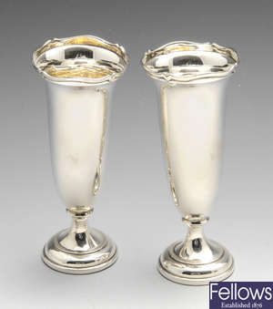 An early twentieth century pair of silver bud vases.