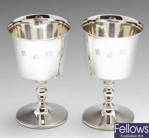 A pair of modern silver goblets.