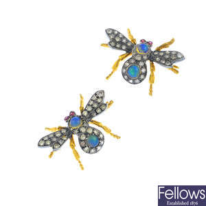 Two gem-set bee brooches.