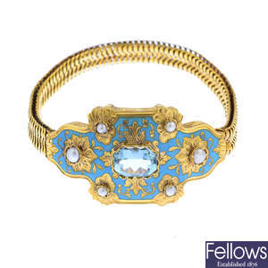 An early Victorian gold enamel and gem-set bracelet.