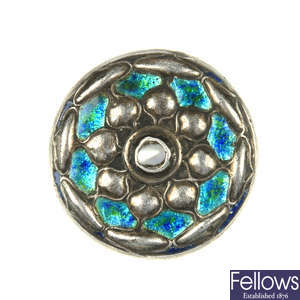 W. H. HASELER - a silver enamel and mother of pearl brooch.