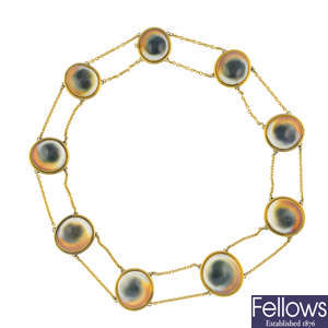 An early to mid Victorian 18ct gold operculum necklace.