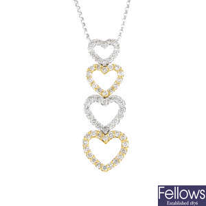 An 18ct gold diamond heart pendant, on chain.