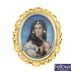 An 18ct gold portrait gem-set brooch.