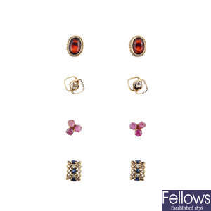 A selection of eleven pairs of gem-set earrings.
