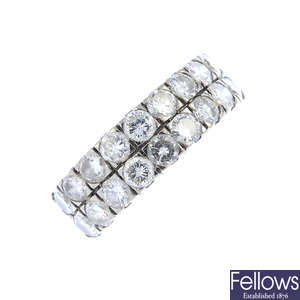 A 9ct gold diamond two-row ring.