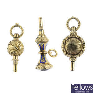 Three early to mid 19th century gold watch keys.