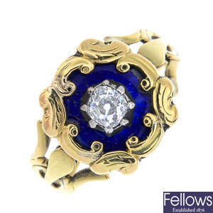 An early Victorian gold diamond and enamel ring.