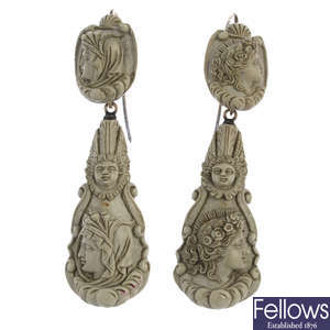 A pair of mid Victorian lava cameo earrings.