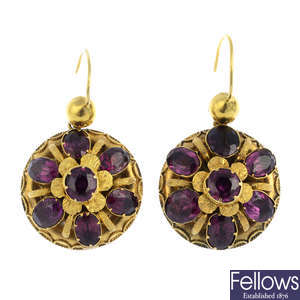 A pair of mid Victorian gold garnet cluster earrings.