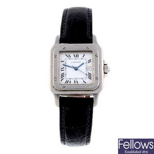CARTIER - a stainless steel Santos wrist watch.