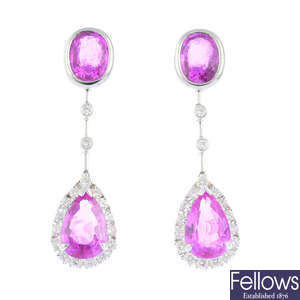 A pair of 18ct gold sapphire and diamond earrings.