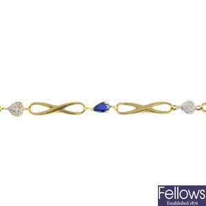 A 9ct gold sapphire and diamond bracelet and an early 20th century 9ct gold ring.