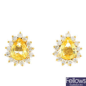 A pair of 14ct gold sapphire and diamond earrings.