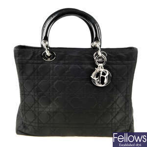 CHRISTIAN DIOR - a nylon Cannage Quilted Lady Dior GM handbag.