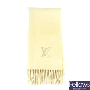 LOUIS VUITTON - a beige cashmere scarf.