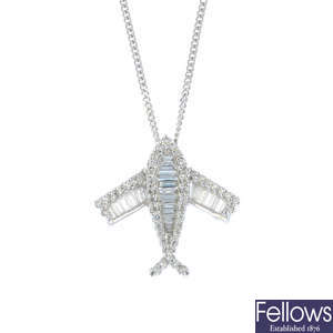 An 18ct gold diamond aeroplane pendant, with 18ct gold chain.