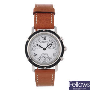 HERMÃˆS - a lady's stainless steel Clipper chronograph wrist watch.