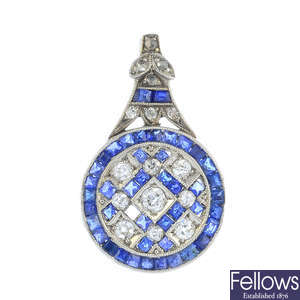 An early 20th century sapphire and diamond pendant.