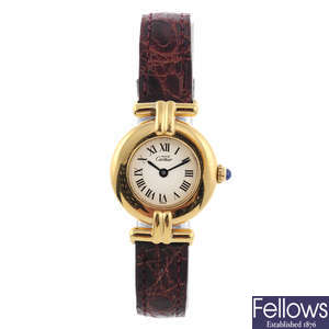 CARTIER - a gold plated silver Must de Cartier Rivoli wrist watch.