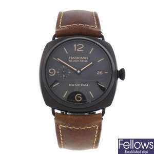 PANERAI - a gentleman's PVD-treated stainless steel Radiomir Black Seal wrist watch.